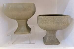 Vtg 60s Haeger Floraline Pedestal Footed Planters Vase Set 2 Green Speckle Matte